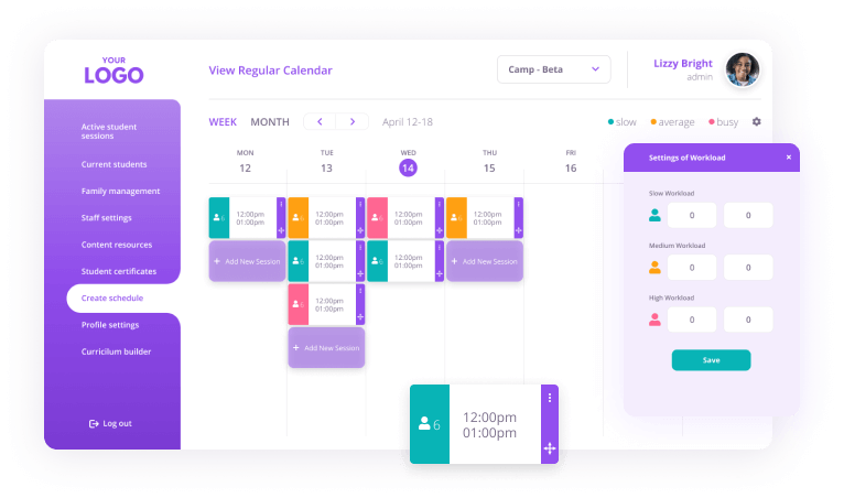 Frame with scheduling screen.