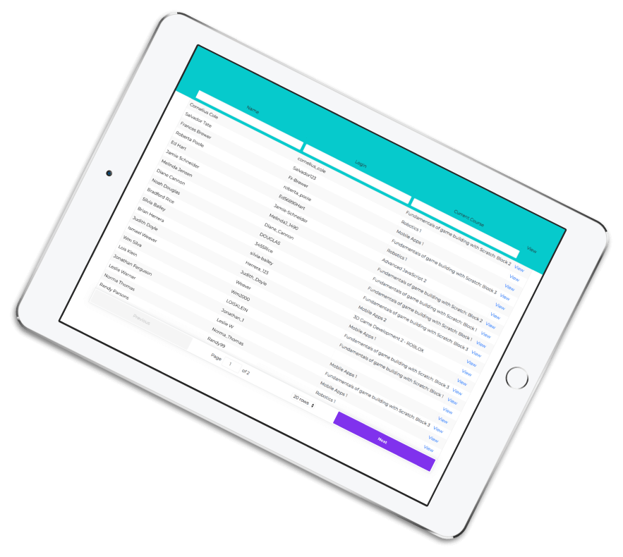 Tablet with user management screen.